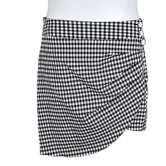 Zara Womens L Black White Gingham Mini Skirt Crossover Button Detail Coquette - Picture 11 of 15